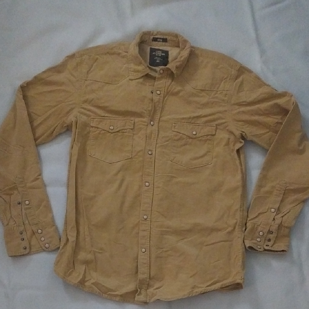 H&M Men's Casual Tan Button-Down Shirt